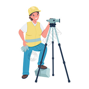 女人相机具有摄像机半平板彩色矢量特征的女性建筑工人设计图片