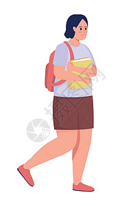 背包考察女士拥有书本的快乐女大学生半平板彩色向量字符设计图片