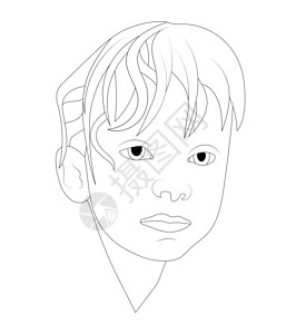 素描眼睛儿童男孩面部肖像 矢量素描图设计图片