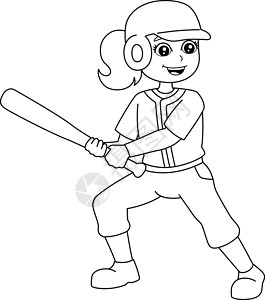 打棒球女孩女性打棒球的垒球女孩彩色页面设计图片