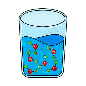 水氧焕肤玻璃中的H2O分子 水物质图标 白底隔离的矢量插图公式生物教育生物学液体医疗科学化学细胞化学品插画