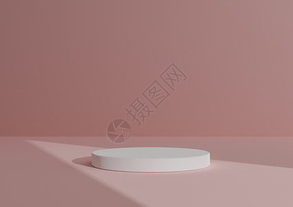 产品显示三角光指向产品时 一个白色圆柱或站在抽象暗影Pastel粉色背景上的简单 最小 3D 立方体构成背景图片