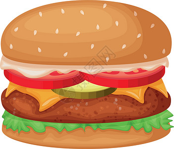 三明治素材汉堡包 一个大汉堡包 里面有炸肉排 西红柿 黄瓜和奶酪 巨无霸 快餐 孤立在白色背景上的矢量图插画