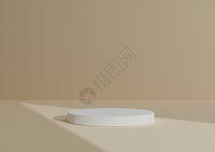 产品显示三角光指向产品时 一个白色圆柱或站在抽象暗影Pastel橙色背景的简单 最小 3D 立方体构成背景图片
