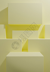 柔和 浅色 柑橘黄色 3D 渲染产品展示背景简单 最小 几何壁纸 带讲台支架 用于产品摄影或广告演示模板背景图片