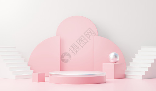 粉色柔色舞台3d 渲染抽象显示平台平台 用于产品展示和广告 简洁设计的最小场景背景 用于模拟的空置基座 具有柔和色彩的空舞台 用于化妆品装饰背景