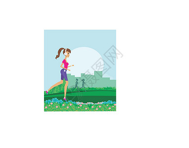春天跑步女孩公园的慢跑女孩肥胖跑步身体力量福利闲暇活力训练起重女性设计图片