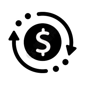 黑色圆环货币转账图标 简单箭头金融美元标志销售平面设计矢量象形图 白背景孤立的应用程序标识网络按钮界面要素背景图片