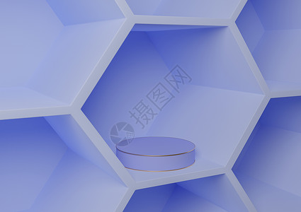 浅色 淡蓝色 3D 渲染产品展示蜂窝图案抽象背景 用于产品摄影自然 几何 简单模板圆柱平台讲台或展台背景图片