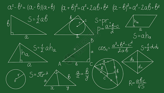 粉笔数字带有数学公式的圆板 方位理论 矢量代数和几何定理插画
