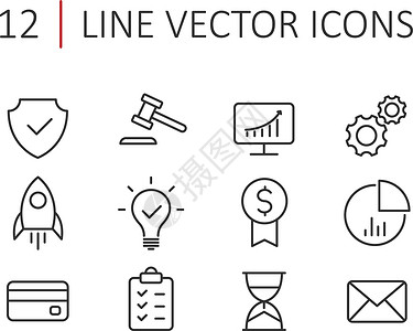 线性图商务行图标集 您项目的商务行网络图标图木板电脑咨询正义勋章沙漏商业职业天平药片设计图片