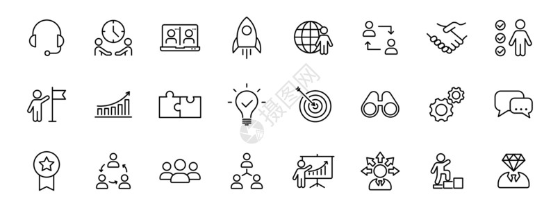 团队合作大纲矢量图标隔离在白色 为 web 和 ui 设计 移动应用程序和印刷产品设置的团队合作图标会议高清图片素材