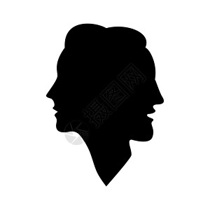 女人侧身男人和女人的黑色剪影作为一个整体 男性和女性的概念 在配置文件中的成年男人和女人 矢量图插画