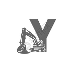 挖掘机运输带有字母Y设计图示的挖掘机图标设计图片
