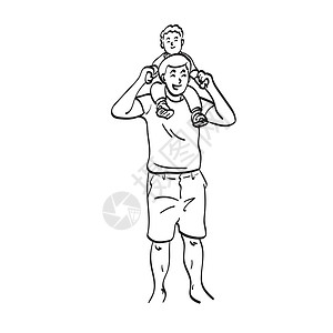 宝宝抓东西父亲在颈部插图上抓着儿子的艺术一线快乐之父 将他的儿子与白种背景隔离在一起插画