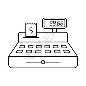 web界面4在白色背景上孤立的收银台轮廓矢量插图 带有价格的收银机和用于 Web 和 UI 设计 移动应用程序和印刷产品的支票线性矢量图标插画