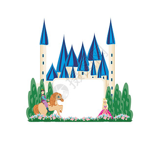 王子骑着一匹马到城堡 抽象的架子高清图片