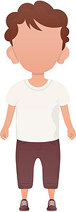 穿短裤的男孩黑头发小男孩 学龄前年龄穿T恤和短裤 孤立的卡通风格中的矢量插图设计图片