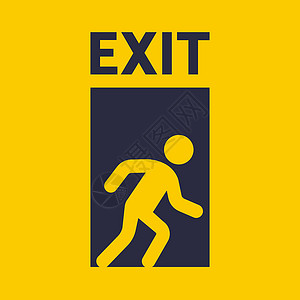 出口标志黄色标志从燃烧的建筑物中疏散危险出口标签救援地面跑步安全帮助数字警报插画