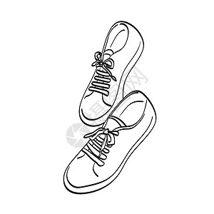 女士运动鞋在白色背景线艺术上被孤立的画布鞋插图矢量手插画