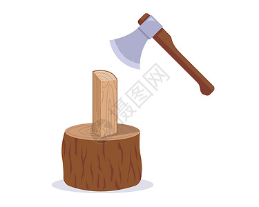 砍伐森林用斧头砍木头取暖 为冬季准备柴火插画