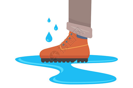 户外运动鞋首页为秋天天气防水靴子 地面上满是水设计图片