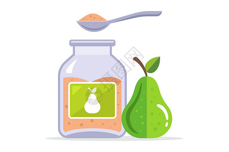 青啤梨在玻璃罐里的婴儿食物 梨子纯净 水果甜点插画