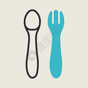 塑料餐具婴儿向量图标的勺子和叉子午餐用具食物烹饪餐具刀具厨具插图标识塑料插画