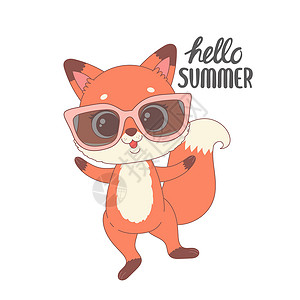 可爱狐狸准备过暑假 卡通矢量荒野你好绘画卡通片乐趣动物动物园插图艺术背景图片