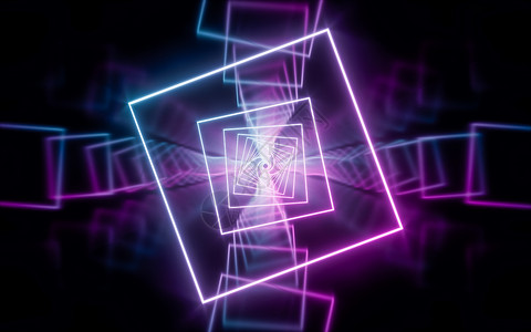 激光发射光线发射线隧道 3D投影紫色光谱渲染走廊虚拟现实辉光激光线条照明紫外线背景