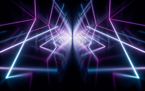 激光发射光线发射线隧道 3D投影紫外线展示线条荧光激光电子虚拟现实紫色走廊反射背景