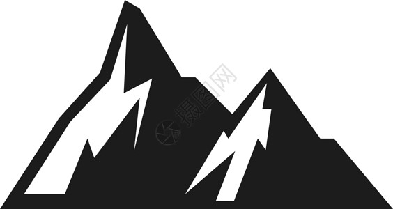 艾伯塔省山区峰顶图标 简单的黑色景观 珠穆朗玛峰标志插画