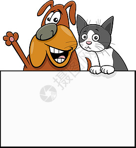带白卡图形设计的卡通小狗猫图片素材
