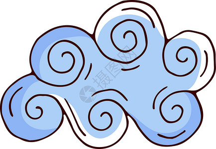 蓝色乌云带环绕圆云彩的可爱乌云 Sky 符号插画