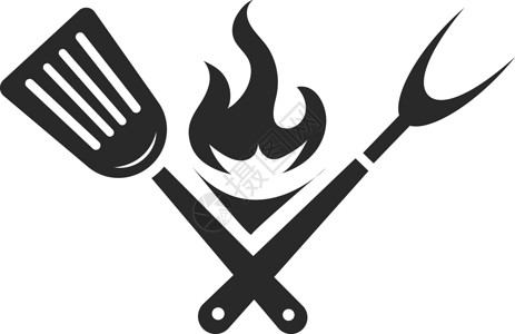 火边子牛肉烧火的Grill工具 黑烧烤标志 肉类烹饪标志插画