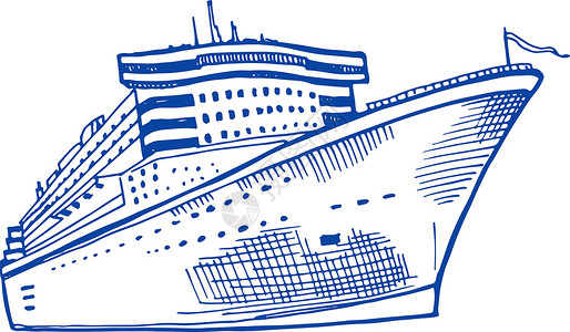 地中海邮轮图大型客轮游轮素描画图 由大客轮游轮绘制插画