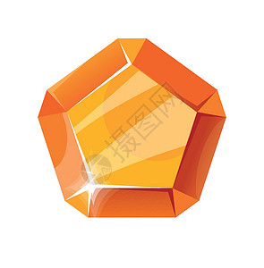 水晶图标橙色琥珀 光亮卷形五角形 幻想卡通矢量插图 图标插画