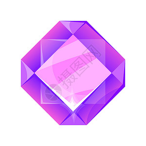 紫色钻石幻想珠宝宝藏 克拉形状玻璃 卡通矢量图解 图标插画