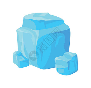 裂缝透明素材卡通冰块 用于夏季新鲜饮料的冰白标志 平方矢量示意图设计图片