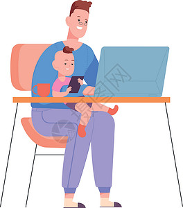 隔代养育父亲养育 辅导自由职业者 矢量插图等家庭工作设计图片