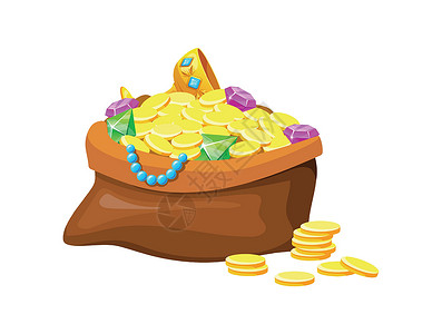 袋硬币钻石皇家宝石袋 游戏的丰富符号 卡通矢量等金银袋插画