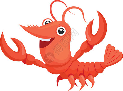 小龙虾海鲜有趣的龙虾性格 有大爪的卡通红动物插画