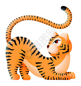 老虎尾巴动物装饰设计 用亚述肉类风格的老虎插画