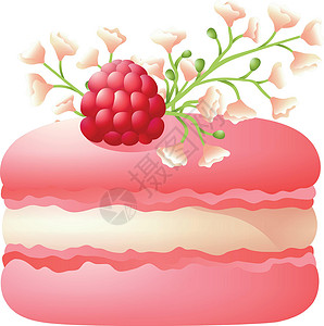 法式蛋糕粉红麦子加草莓 法式奶油饼干插画