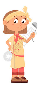 卡通人物女性可爱的女孩拿着拉链 烹饪主厨卡通人物设计图片