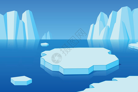 北极景观 冰山和冷海背景卡通画背景图片