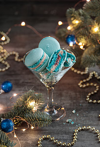 圣诞蓝色甜甜甜甜点  蓝色的圣诞节红心食物饼干蛋糕小吃背景