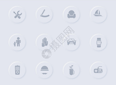 圆橡胶按钮上的灰色向量图标 为网络 移动应用程序 ui 设计和促进商务多面体设定的父日图标背景图片