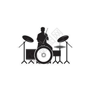 打击鼓鼓式图标白色插图鼓手岩石乐队爵士乐音乐会圈套成套音乐插画