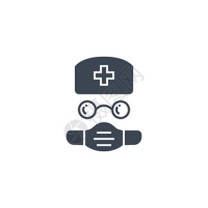 抗菌防霾口罩与医生相关的病媒淋巴图标情况帮助诊所医院口罩咨询病菌帽子眼镜援助插画